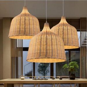 apanese-Style Rattan Farmhouse Pendant Light Handmade Wicker Weave Hanging Lamp Open Weave Rattan Ceiling Lighting Fixture for Dining Room Bedroom..