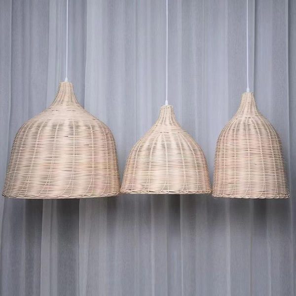 apanese-Style Rattan Farmhouse Pendant Light Handmade Wicker Weave Hanging Lamp Open Weave Rattan Ceiling Lighting Fixture for Dining Room Bedroom.. - Image 3