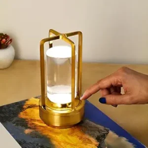 Table Lamp for Outdoor Indoor, Rechargeable LED Crystal Lantern Lamp, 3 Color Stepless Dimming Touch, Battery Powered Table Light for Bedroom Restaurant(Metal Touch LAMP)