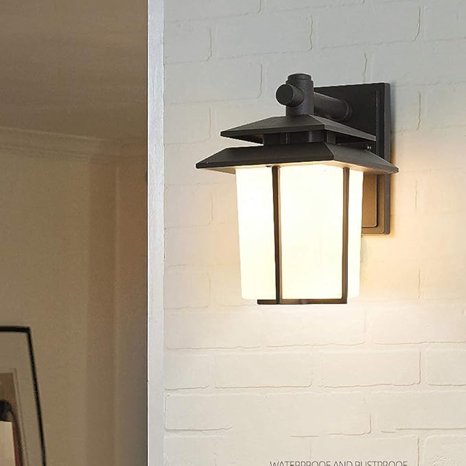 Quality wall lamps Modern Outdoor Lantern Wall Light Black Matte Weatherproof Wrought Iron Fixture Wall Sconce with Frosted Glass Shade Wall Lamp - Image 4