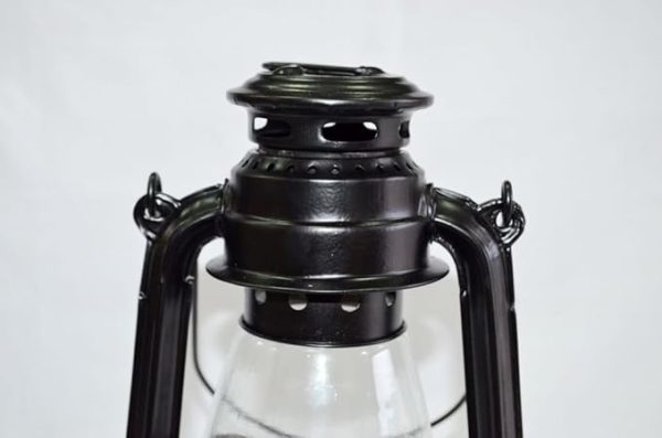 33cm Black Vintage Electric Lantern with Blown Glass Fireplace - Image 2