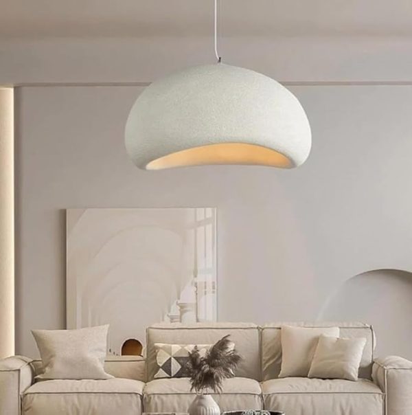 Japanese Dome Art Hanging Lamp,Wabi-Sabi Resin Pendant Lamp#FOAM#WHITE#YELLOW#LIGHT STONE#DARK STONE - Image 2