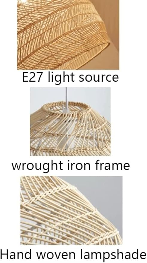 Modern Handwoven Rattan Basket Pendant Light Rural Ceiling Light Fixture With Adjustable Cord Dining Room Hallway Bar Living Room - Image 6