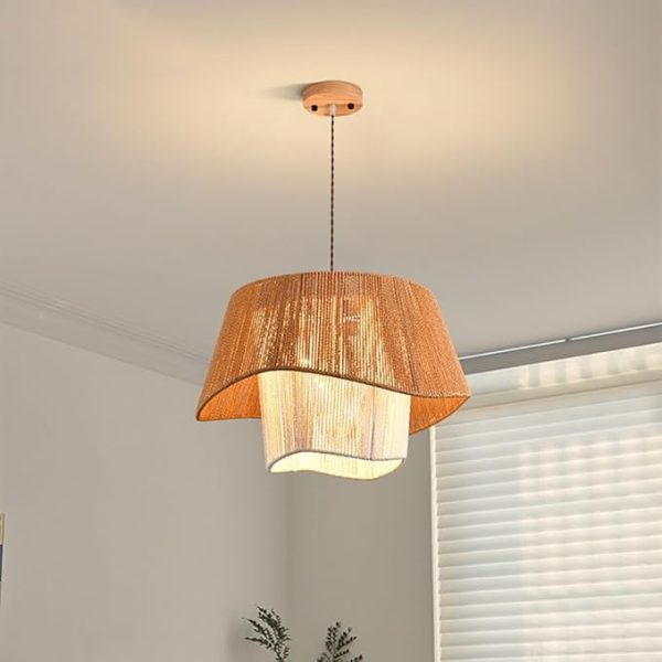 Pendant Light Rustic Woven Hemp Rope Cage Basket Coastal Light Fixture, Farmhouse Hanging Lighting for Dining Table Kitchen Island Bedroom - Image 3