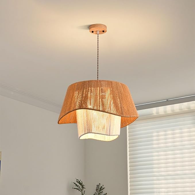 Pendant Light Rustic Woven Hemp Rope Cage Basket Coastal Light Fixture, Farmhouse Hanging Lighting for Dining Table Kitchen Island Bedroom - Image 3
