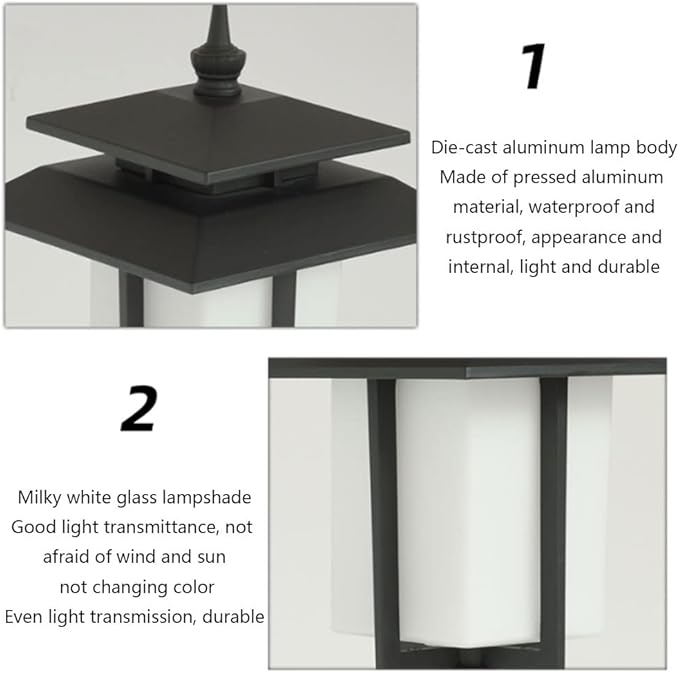 Outdoor Column Lights, European Style Pillar Lights Fixture Aluminum Exterior Cap Light Waterproof Glass Post Lights Modern Square Pillar Lamp For House Garden Backyard - Image 3