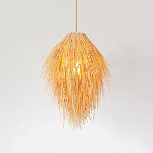 Bamboo Chandelier, Hand-Woven Rattan Branch Pendant Lamp, E27 Ceiling Lighting Fixtures, Height Adjustable, Clubhouse and Farmhouse Decoration Hanging Light
