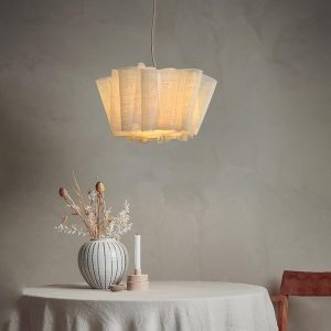 Minimalist Fabric Pendant Light - Style Nordic Wind Drum Chandelier for Bedroom, Dining Room, and Living Room Decoration - Mid Century Modern Design