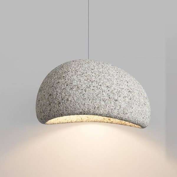 Japanese Dome Art Hanging Lamp,Wabi-Sabi Resin Pendant Lamp#FOAM#WHITE#YELLOW#LIGHT STONE#DARK STONE - Image 4