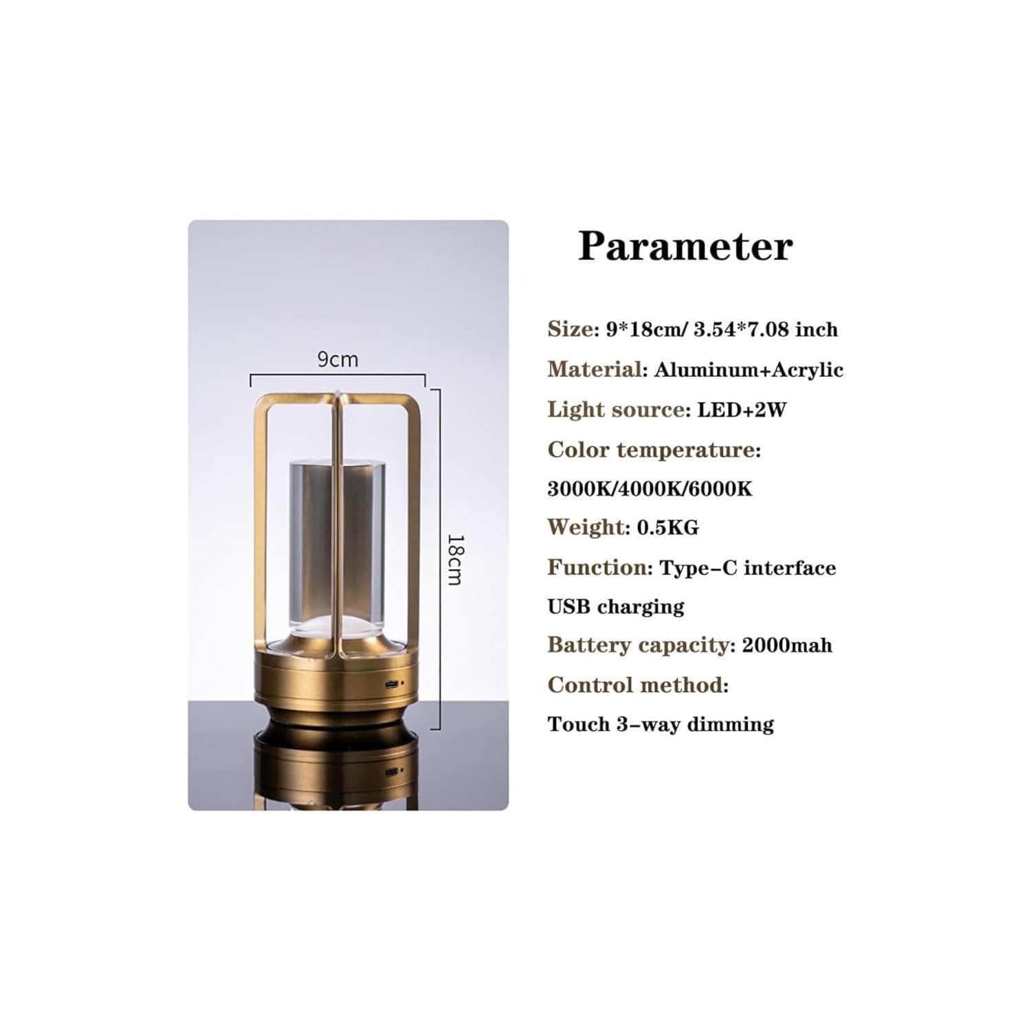 Table Lamp for Outdoor Indoor, Rechargeable LED Crystal Lantern Lamp, 3 Color Stepless Dimming Touch, Battery Powered Table Light for Bedroom Restaurant(Metal Touch LAMP) - Image 5