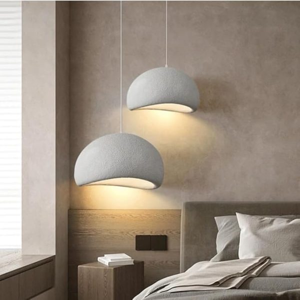 Japanese Dome Art Hanging Lamp,Wabi-Sabi Resin Pendant Lamp,Nordic Simplicity Chandelier, Pendant Light Fixture,Kitchen Island Dining Room Bedroom (Color : White) - Image 4