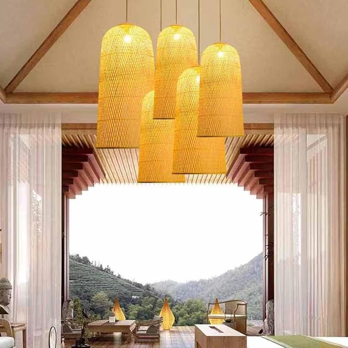 Bamboo Woven Pendant Lamp Chinese Creative Wicker Rattan Hanging Chandelier Rattan Art Retro Home Lighting Wicker Chandelier Hand Knitted Bamboo Pendant Lights for Tea Room, Study Room, Homestay YANZ - Image 3