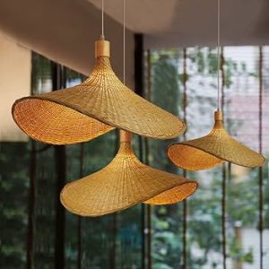 Woven Natural Bamboo Pendant Light - Japanese Inspired Chandelier with E27 Socket for Kitchen Islands, Bookstores, Coffee Shops, Corridors - Adjustable Height