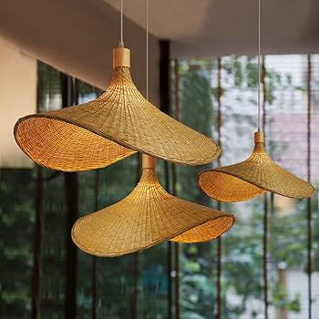 Woven Natural Bamboo Pendant Light - Japanese Inspired Chandelier with E27 Socket for Kitchen Islands, Bookstores, Coffee Shops, Corridors - Adjustable Height
