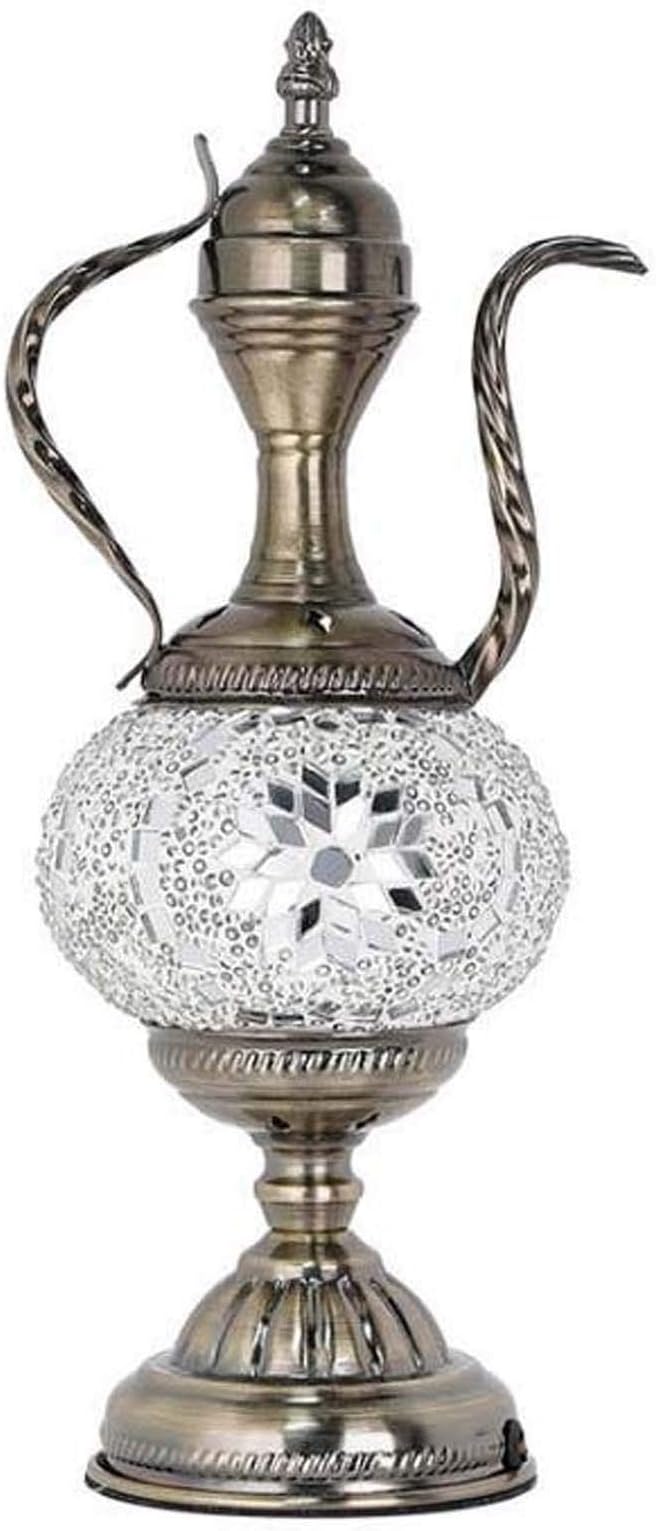 Turkish Teapot Table Lamp Moroccan Bohemia Retro Decorative Night Light Tiffany Style Handmade Mosaic Glass Desk Lights for Bedroom Living Room Gift Lights, 110-240V,B - Image 2