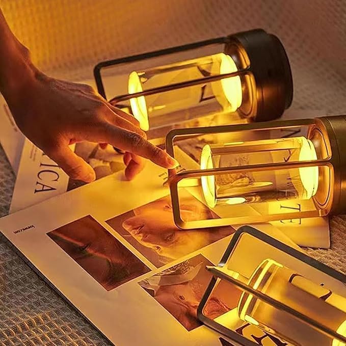 Table Lamp for Outdoor Indoor, Rechargeable LED Crystal Lantern Lamp, 3 Color Stepless Dimming Touch, Battery Powered Table Light for Bedroom Restaurant(Metal Touch LAMP) - Image 2