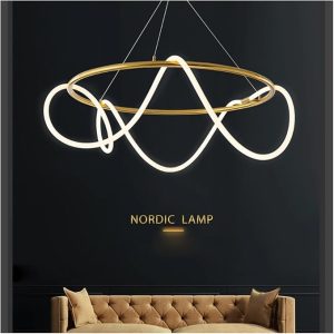 Modern Gold Metallic LED Chandelier with Swirling Acrylic Tubes LED Pendant Light,Ceiling Chandelier with Adjustable Hanging Height, Unique Artistic Spiral Design Lighting