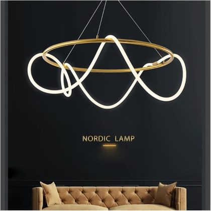 Modern Gold Metallic LED Chandelier with Swirling Acrylic Tubes LED Pendant Light,Ceiling Chandelier with Adjustable Hanging Height, Unique Artistic Spiral Design Lighting
