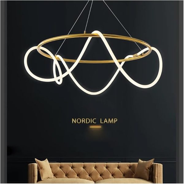 Modern Gold Metallic LED Chandelier with Swirling Acrylic Tubes LED Pendant Light,Ceiling Chandelier with Adjustable Hanging Height, Unique Artistic Spiral Design Lighting