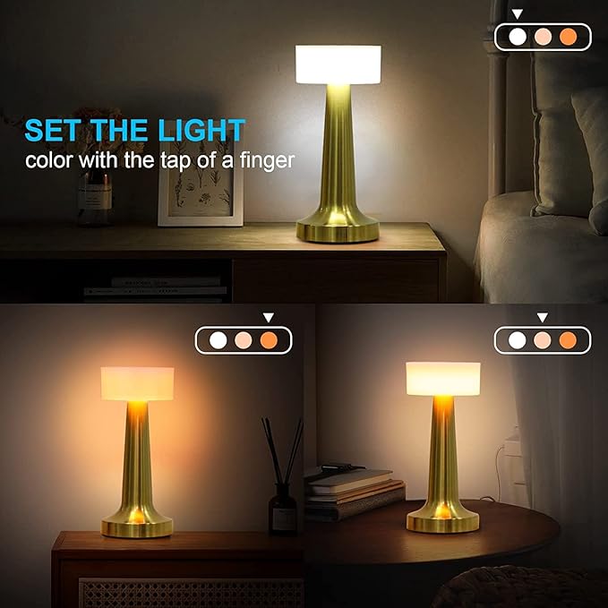 table lamp,Night Lights, Rechargeable Portable Desk Lamp, Table Lamp for Restaurant Backyard Patio Garden,12 Hours Usage 3 Colors Lights Touch Sensor lampGold,RED,BLACK,SILVER - Image 4