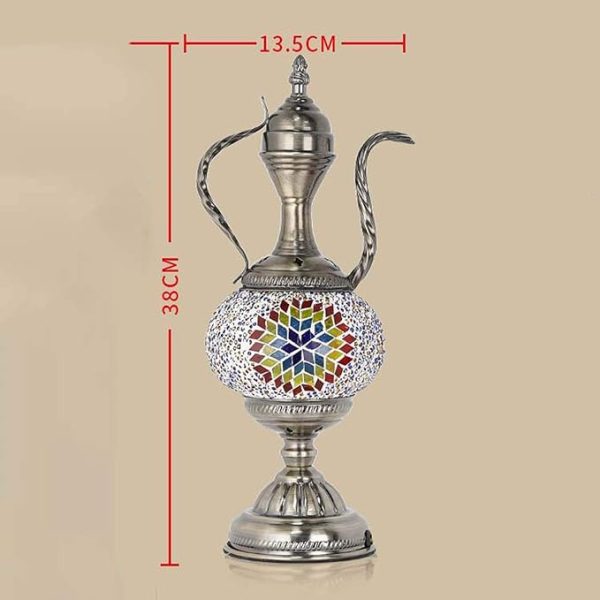 Turkish Teapot Table Lamp Moroccan Bohemia Retro Decorative Night Light Tiffany Style Handmade Mosaic Glass Desk Lights for Bedroom Living Room Gift Lights, 110-240V,B - Image 3