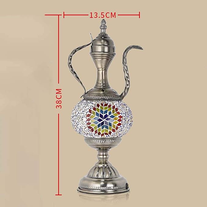 Turkish Teapot Table Lamp Moroccan Bohemia Retro Decorative Night Light Tiffany Style Handmade Mosaic Glass Desk Lights for Bedroom Living Room Gift Lights, 110-240V,B - Image 3