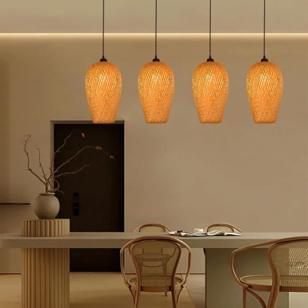 Bamboo Pendant Light Double Layer Lampshade Bamboo Woven Hollow Ceiling Light Chandelier Ceiling Light for Bar, Coffee, Dining Room, Hotel, Style 3 - Image 4