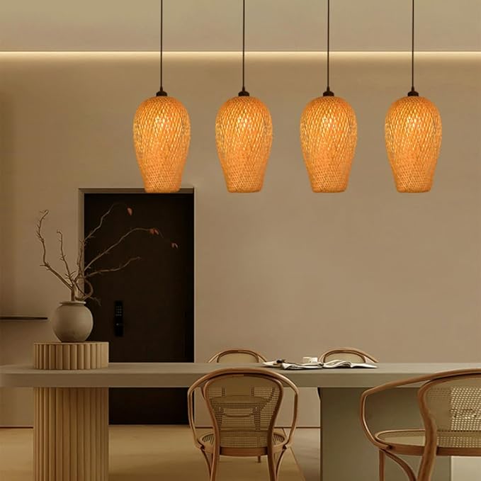 Bamboo Pendant Light Double Layer Lampshade Bamboo Woven Hollow Ceiling Light Chandelier Ceiling Light for Bar, Coffee, Dining Room, Hotel, Style 3 - Image 4