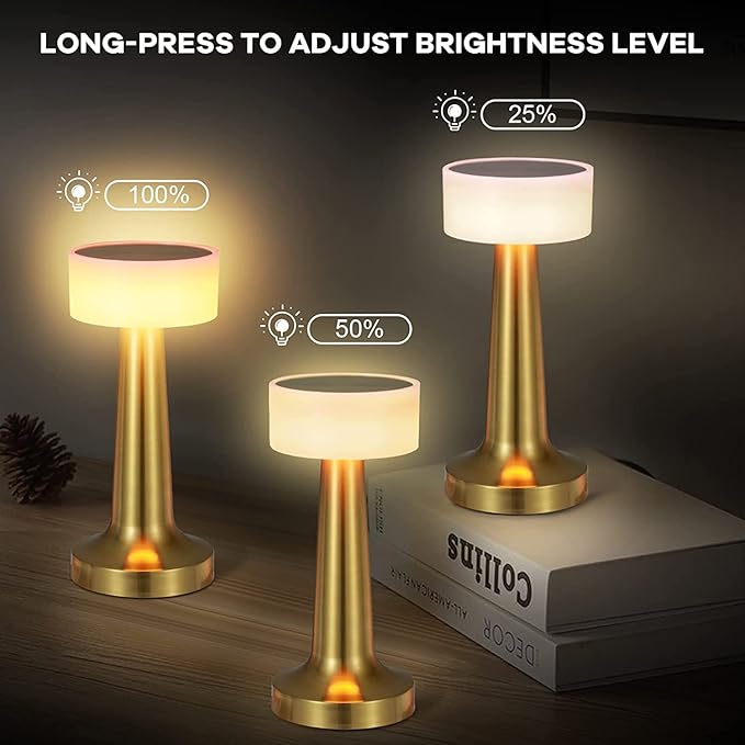table lamp,Night Lights, Rechargeable Portable Desk Lamp, Table Lamp for Restaurant Backyard Patio Garden,12 Hours Usage 3 Colors Lights Touch Sensor lampGold,RED,BLACK,SILVER - Image 3