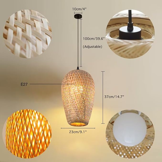 Bamboo Pendant Light Double Layer Lampshade Bamboo Woven Hollow Ceiling Light Chandelier Ceiling Light for Bar, Coffee, Dining Room, Hotel, Style 3 - Image 5