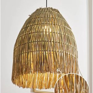 Bamboo Woven Pendant Light - Adjustable E27 Ceiling Lamp for Rustic Home Decor(40cm)