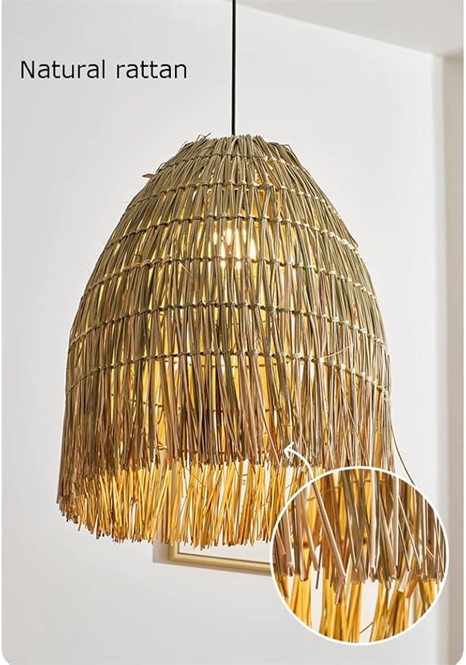 Bamboo Woven Pendant Light - Adjustable E27 Ceiling Lamp for Rustic Home Decor(40cm)