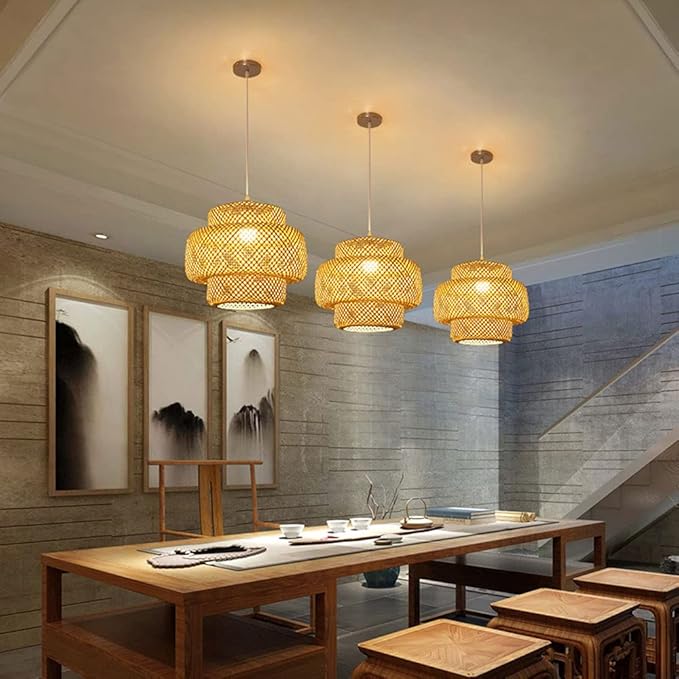 Pendant Light Antique Lantern Hanging Lamp Hand-Woven Eco-Friendly Bamboo Chandelier Dining Room Bedroom Living Room Decorative Lamp E27Bamboo Chandelier - Image 3