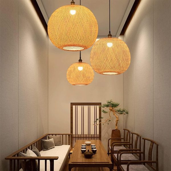 Bamboo Pendant Light Hand-Woven Ball Circular Ceiling Chandelier Retro Chinese Simple Globe Rattan Art Hanging Lamp E27 for The Restaurant Bar,... - Image 5