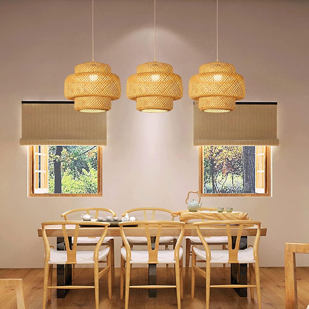 Pendant Light Antique Lantern Hanging Lamp Hand-Woven Eco-Friendly Bamboo Chandelier Dining Room Bedroom Living Room Decorative Lamp E27Bamboo Chandelier - Image 2