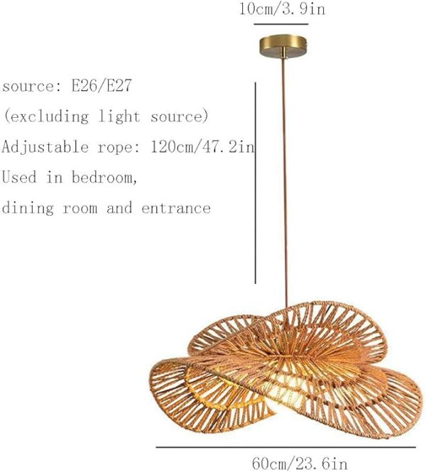 Rattan Hemp Rope Handmade Chandelier for Living Dining Room Tea Bedroom Study Pendant Light Indoor Home Decor LED Lamp - Image 4