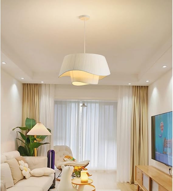 Modern Chandelier, Pendant Lights With Beige Fabric Shade, Romantic Cream Style Hanging Lamp For Living Room Bedroom Or Girls' Room - Image 4