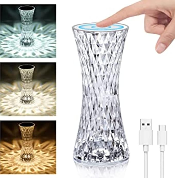 Crystal Diamond Desk Lamp USB Rechargeable Touch LED Light Romantic Led Crystal Diamond Dimmable Table Lamps Touch Color Changing Light For Bedroom Office Bars fun
