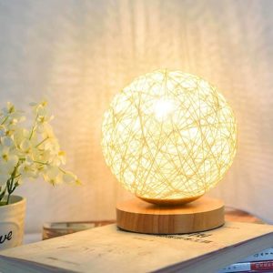 NEST TABLE LAMP, Rattan Ball Lamp LED Table Bedside Light USB Powered Creative Birthday Gift Bedroom Home Bookroom Decor (Purple, Dia-15cm Dimmable)