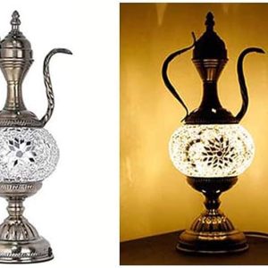 Turkish Teapot Table Lamp Moroccan Bohemia Retro Decorative Night Light Tiffany Style Handmade Mosaic Glass Desk Lights for Bedroom Living Room Gift Lights, 110-240V,B