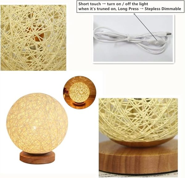NEST TABLE LAMP, Rattan Ball Lamp LED Table Bedside Light USB Powered Creative Birthday Gift Bedroom Home Bookroom Decor (Purple, Dia-15cm Dimmable) - Image 2