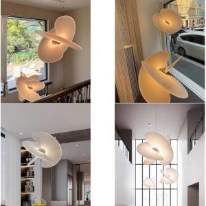 Wabi-Sabi LED Pendant Light Made of Artificial Silk, Modern Pendant Light in White for Living Room, Dining Room, Bedroom, Kitchen, Dimmable Island Home Decoration (60CM/80 cm)