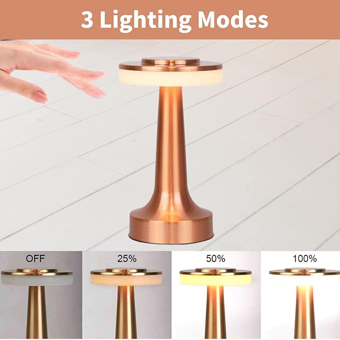 Table Lamp, Touch Control Rechargeable Cordless LED Desk Lamps Battery Powered Small Night Light with USB Port for Living Room, Dorm, Home Office Gold,RED,BLACK,SILVER - Image 2