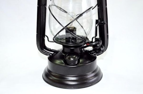 33cm Black Vintage Electric Lantern with Blown Glass Fireplace - Image 4