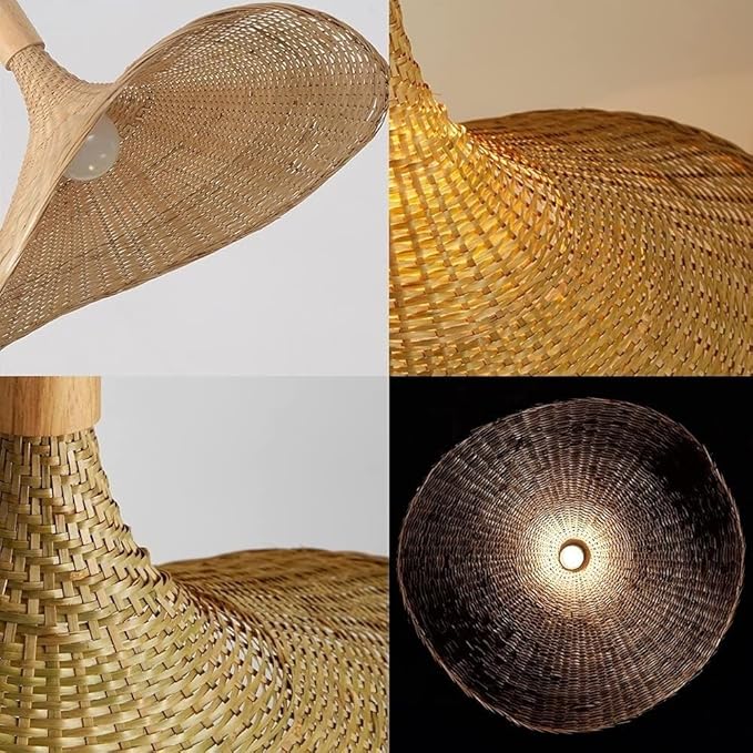 Woven Natural Bamboo Pendant Light - Japanese Inspired Chandelier with E27 Socket for Kitchen Islands, Bookstores, Coffee Shops, Corridors - Adjustable Height - Image 5