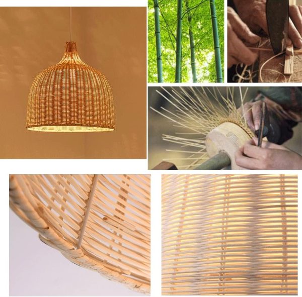 apanese-Style Rattan Farmhouse Pendant Light Handmade Wicker Weave Hanging Lamp Open Weave Rattan Ceiling Lighting Fixture for Dining Room Bedroom.. - Image 2