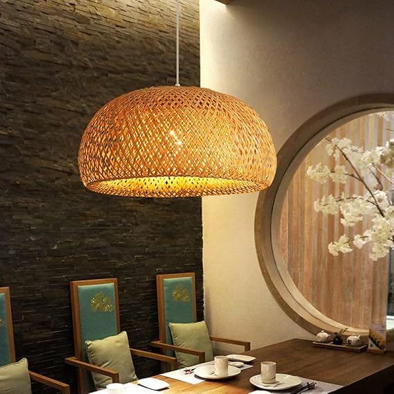 Rattan Pendant Lights, Wicker Pendant Lighting Bird's Nest Shape Lamp Shade with Adjustable Cord Natural Bamboo Woven Chandelier Living Room Ceiling Hanging Light Fixtures for Dining Room Bar Cafe - Image 2