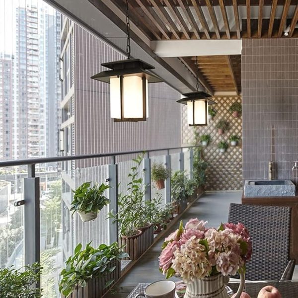 Japanese Style White E27 Glass Lantern Chandelier Outdoor Aisle Villa Park Waterproof Hanging Pendant Lamp Suspended Mounted Garden Corridor Gallery Pavilion Lightin - Image 5