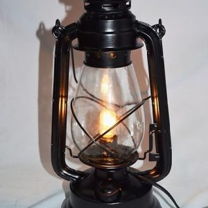 33cm Black Vintage Electric Lantern with Blown Glass Fireplace