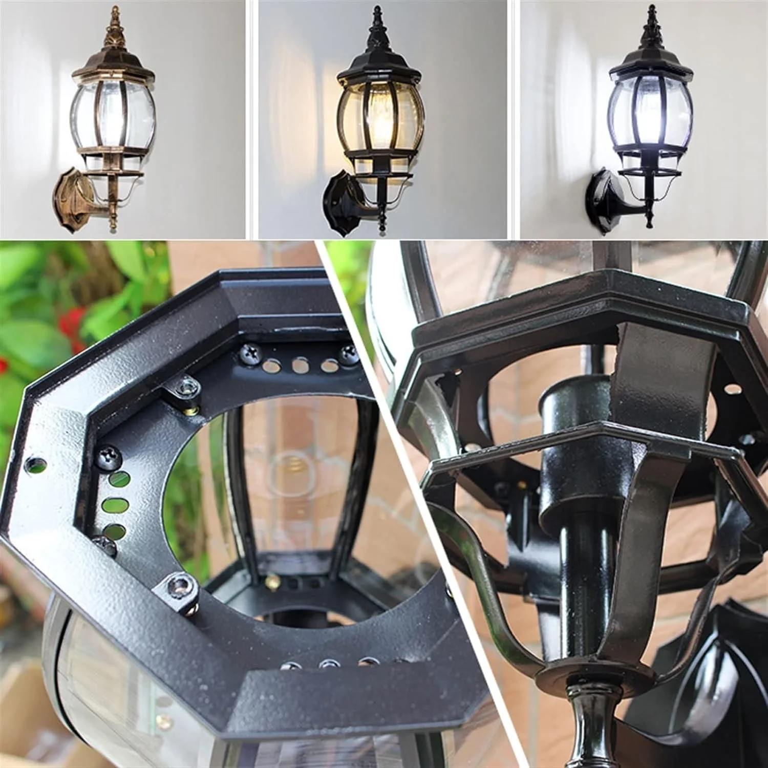 Wall Light Tradition Balcony Outdoor Wall Lantern Light Waterproof Glass Exterior Wall lamp#BLACK#BG